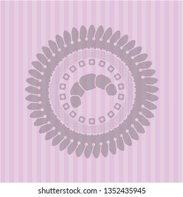 croissant icon inside pink emblem. Vintage.