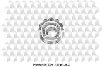 croissant icon inside realistic grey emblem with cube white background