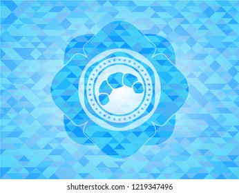 croissant icon inside realistic light blue emblem. Mosaic background