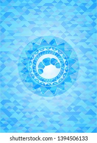 croissant icon inside realistic light blue emblem. Mosaic background