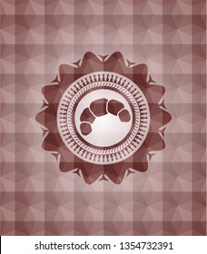 croissant icon inside red badge with geometric pattern background. Seamless.