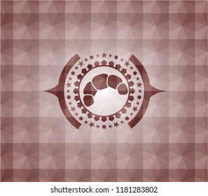 croissant icon inside red emblem or badge with abstract geometric pattern background. Seamless.