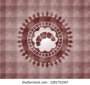 croissant icon inside red emblem or badge with abstract geometric pattern background. Seamless.