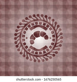 icono croissant dentro del emblema rojo con fondo geométrico. Sin inconvenientes.