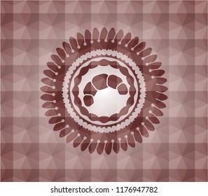 croissant icon inside red geometric pattern emblem. Seamless.