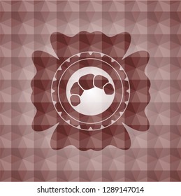 croissant icon inside red seamless geometric pattern emblem. Seamless.