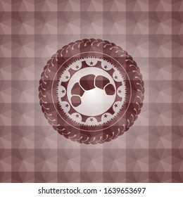 croissant icon inside red seamless emblem with geometric pattern background.