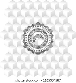 croissant icon inside retro style grey emblem with geometric cube white background