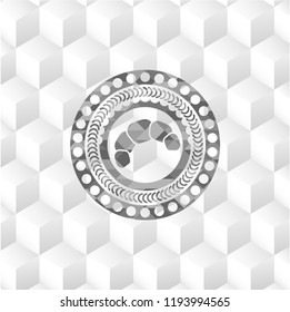 croissant icon inside retro style grey emblem with geometric cube white background