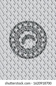 croissant icon inside silver badge. Scales pattern. Vector Illustration. Detailed.
