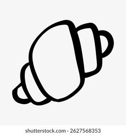 Croissant icon in line and black glyph style. Hand-drawn sketch of a fresh bakery croissant. Ideal for logo design, branding, packaging labels, and food-related projects.