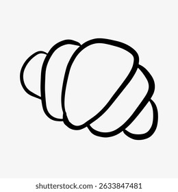Croissant icon in line and black glyph style. Hand-drawn sketch of a fresh bakery croissant. Ideal for logo design, branding, packaging labels, and food-related projects.