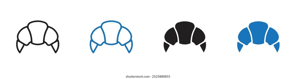 Ícone de croissant gráficos lineares definir vetor em preto