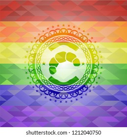 croissant icon on mosaic background with the colors of the LGBT flag