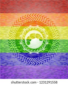 croissant icon on mosaic background with the colors of the LGBT flag