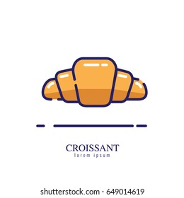 Croissant icon on a white background. flat thin line icon. vector illustration
