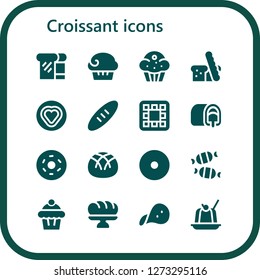  croissant icon set. 16 filled croissant icons. Simple modern icons about  - Bread, Muffin, Candy, Waffle, Snack cake, Doughnut, Donut, Baguette, Snack, Jelly