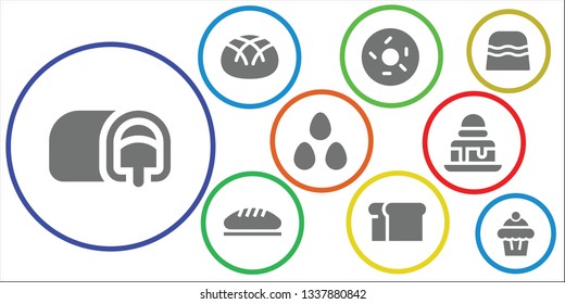 croissant icon set. 9 filled croissant icons.  Collection Of - Snack cake, Bread, Doughnut, Candies, Brownie, Candy, Muffin