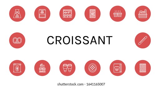 croissant icon set. Collection of Candy, Semolina, Snack, Muffin, Bread, Flour, Donut shop, Pastry, Round bread, Pretzel, Baguette icons