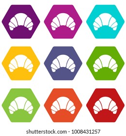 Croissant icon set many color hexahedron isolated on white vector illustration