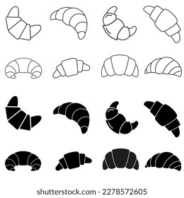 Croissant icon vector set. Cake illustration sign collection. dessert symbol. Sweet logo.