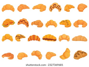 Croissant icons set cartoon vector. Sweet food. Roll crispy