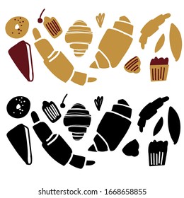 Conjunto de ilustraciones croissant. Estilo plano. Carteles manuales para su diseño