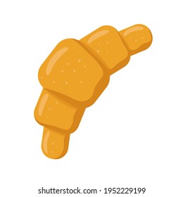 Croissant, isolated color icon on white background. Simple icon of fast food, dessert for cafes, restaurants, shops. Delicious breakfast pastries. Fast food symbol. Flat vector illustration	