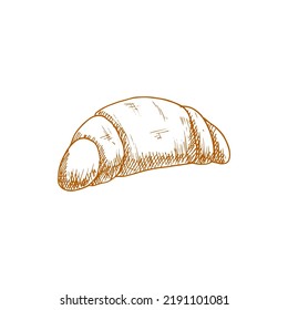 Croissant isolated flaky pastry monochrome sketch. Vector french crescent-shaped roll with jam