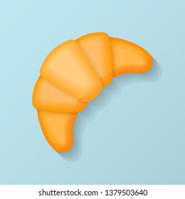Croissant isolated on blue background. Top view. Vector illustration.