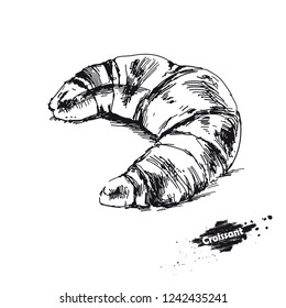 Croissant isolated on white background. Vector sketches.