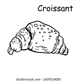 Croissant Isolated on a white background. The icon. Doodle style.