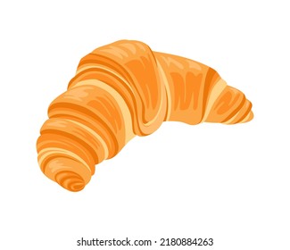 Croissant isolated on white background. Vector cartoon illustration of fresh sweet pastry.