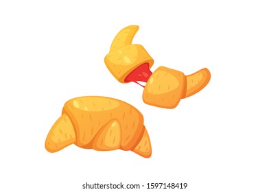 Croissant and jam Delicious snack vector Illustration isolated on White Background