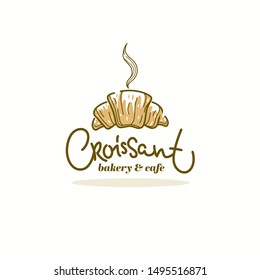 Croissant Lettering and Doodle Naive Image  for Your Bakery and Cafe Logo Template. 