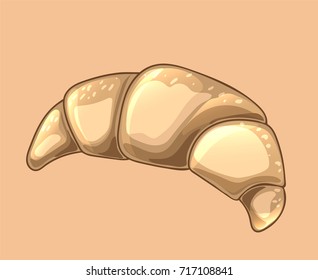 Croissant light beige background. Cute design element for bakery shop and patisserie. Traditional French breakfast, delicious dessert. Vector food illustration. Hand drawn sketch of bun.