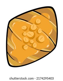 croissant pan marrón claro caramelo macadamia nueces en la parte superior. Comida de panadería fondo blanco y aislamiento