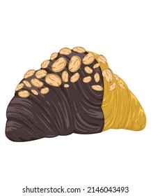 Recubrimiento croissant de chocolate de pan marrón claro con almendras encima. Fondo blanco y aislamiento. vectores e iluminaciones