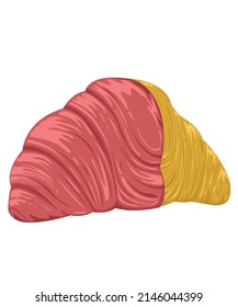 Croissant light brown bread Strawberry cream coating. White background and isolation. vector and illustation