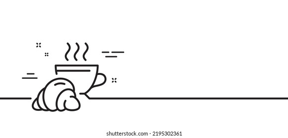 Icono de línea cruzada. Café con signo de bollo. Panadería o símbolo de la boulangerie. Fondo mínimo de la ilustración de línea. Banner de patrón de icono de línea cruzada. Concepto de plantilla web blanca. Vector