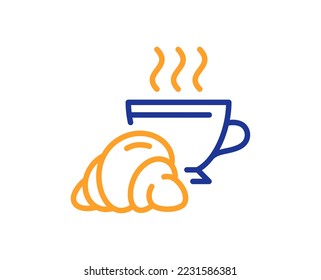 Croissant line icon. Coffee cup with bun sign. Bakery or boulangerie symbol. Colorful thin line outline concept. Linear style croissant icon. Editable stroke. Vector