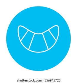Croissant line icon for web, mobile and infographics. Vector white icon on the light blue circle isolated on white background.