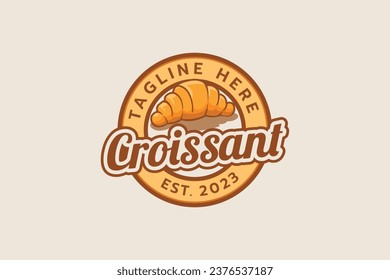 croissant logo with a combination of a croissant and beautiful lettering in emblem form