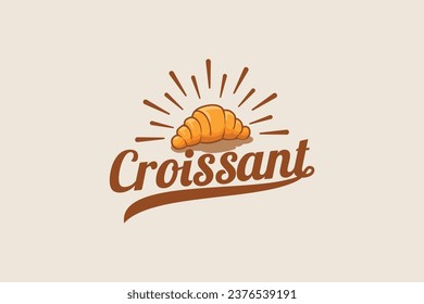 croissant logo with a combination of a croissant and beautiful lettering in vintage style.