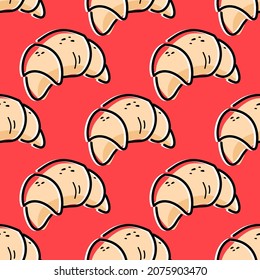 croissant logo seamless vector background. bun baked goods - color illustration in flat style
