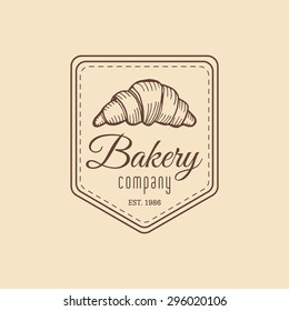 Croissant Logo. Vektorillustration Bäckerei Firmenzeichen. Köstliches, geschmackvolles typografisches Poster. Hipster-Konditorei-Ikone. Biscuit-Schild. Wüstenemblem.