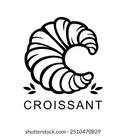 Modelo de ilustração do vetor do logotipo do croissant, emblema simples do preto e branco do croissant