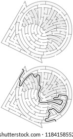 Croissant maze for kids with a solution in black and white