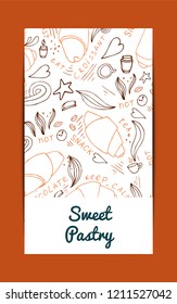 Croissant menu for website in hand drawn style. Vector illustration. For cafe, bakery