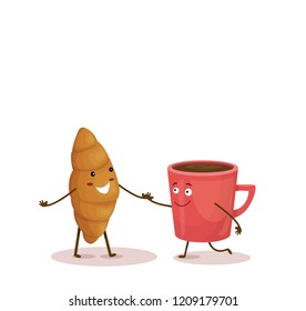 croissant with a mug cartoon characters, love